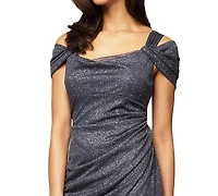 Alex Evenings Cold-Shoulder Draped Metallic Gown