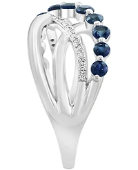 Effy Sapphire (3/4 ct. t.w.) & Diamond (1/20 ct. t.w.) Multirow Crossover Statement Ring in 14k White Gold