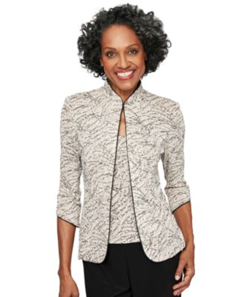 Alex Evenings Printed Jacket Top Set S 3x