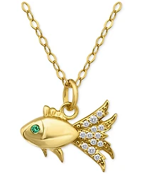 Giani Bernini Lab-Created Green Quartz & Cubic Zirconia Fish Pendant Necklace 18k Gold Over Sterling Silver, 16" + 2" extender, Exclusively at Macy
