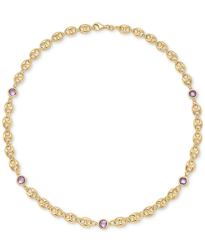 Amethyst Bezel Mariner Link 18" Collar Necklace (5 ct. t.w.) 14k Gold-Plated Sterling Silver