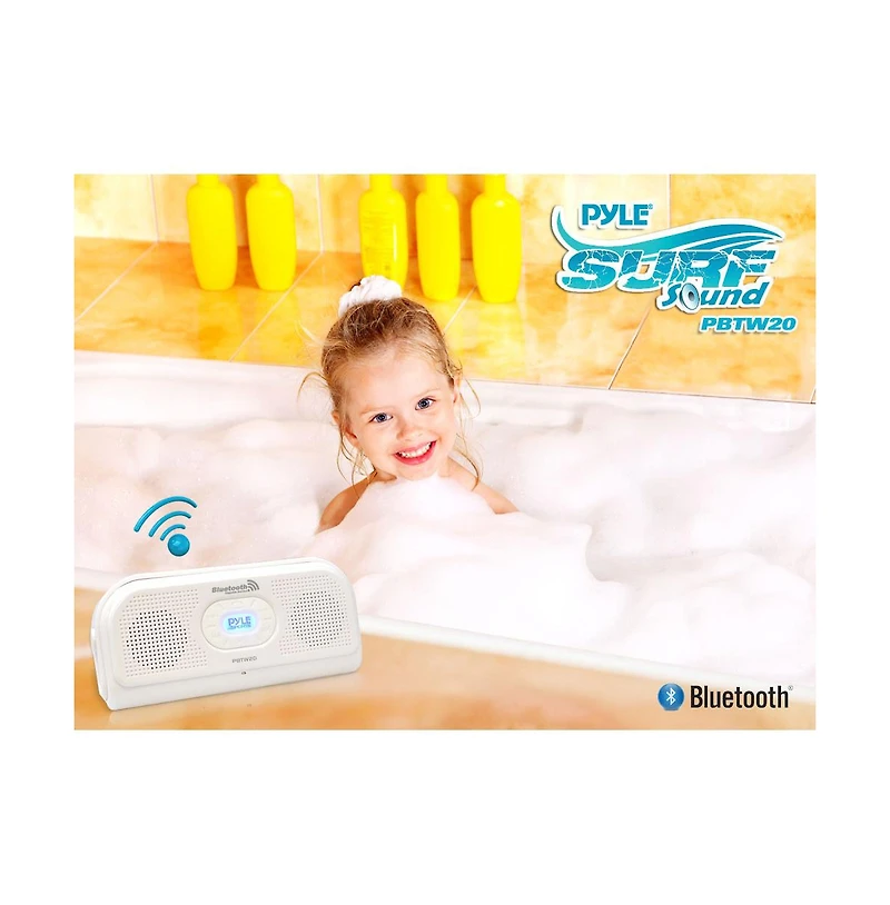 Pyle Surf Sound Bluetooth Waterproof Stereo Speaker with Microphone, Hands-Free Calling, White