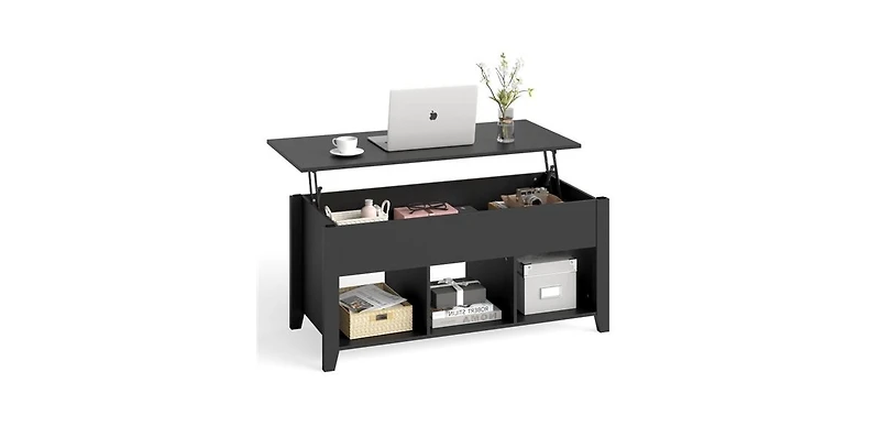 Wooden Lift-Top Coffee Table – Modern Storage Table with Rising Work Surface and Open Lower Shelf