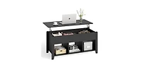 Wooden Lift-Top Coffee Table – Modern Storage Table with Rising Work Surface and Open Lower Shelf