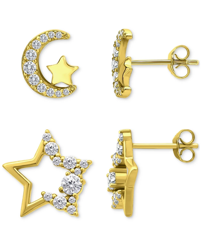 Giani Bernini Cubic Zirconia Half Moon & Star 2-Pc. Set Stud Earrings (1-3/8 ct. t.w.) 18k Gold over Sterling Silver, Exclusively at Macy's