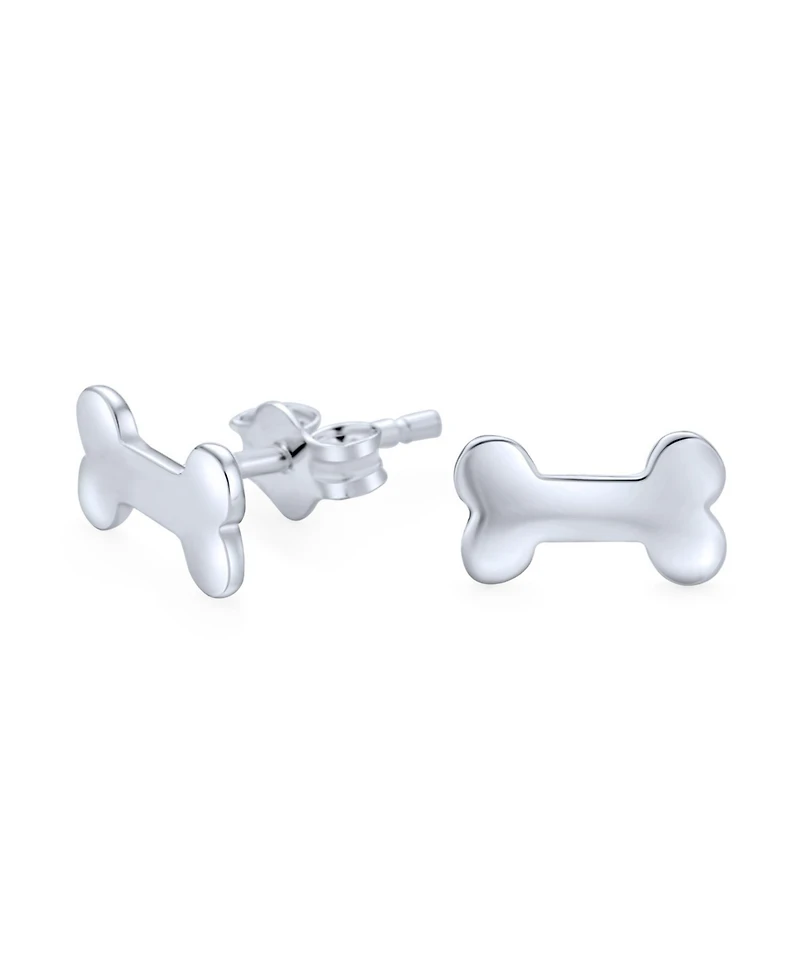 Bling Jewelry Minimalist Dog Bone Stud Earrings Animal Lovers in Sterling Silver