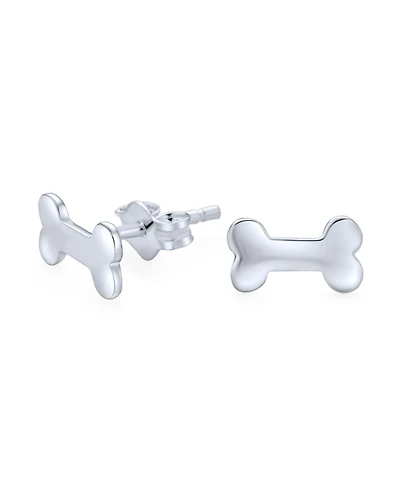 Bling Jewelry Minimalist Dog Bone Stud Earrings Animal Lovers in Sterling Silver