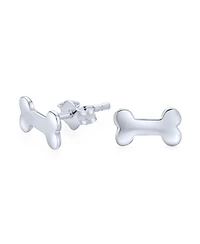 Bling Jewelry Minimalist Dog Bone Stud Earrings Animal Lovers in Sterling Silver