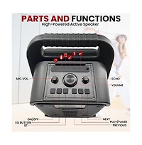 Pyle Portable Pa Speaker System with Led Lights, Wireless Microphone, Bluetooth, Fm Radio & Rechargeable Battery