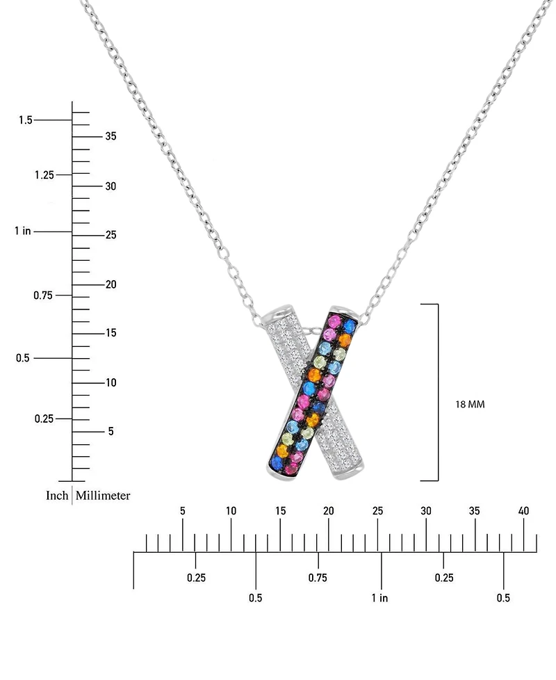 Macy's White and Multi-Color Cubic Zirconia Crisscross Pendant Necklace in Sterling Silver