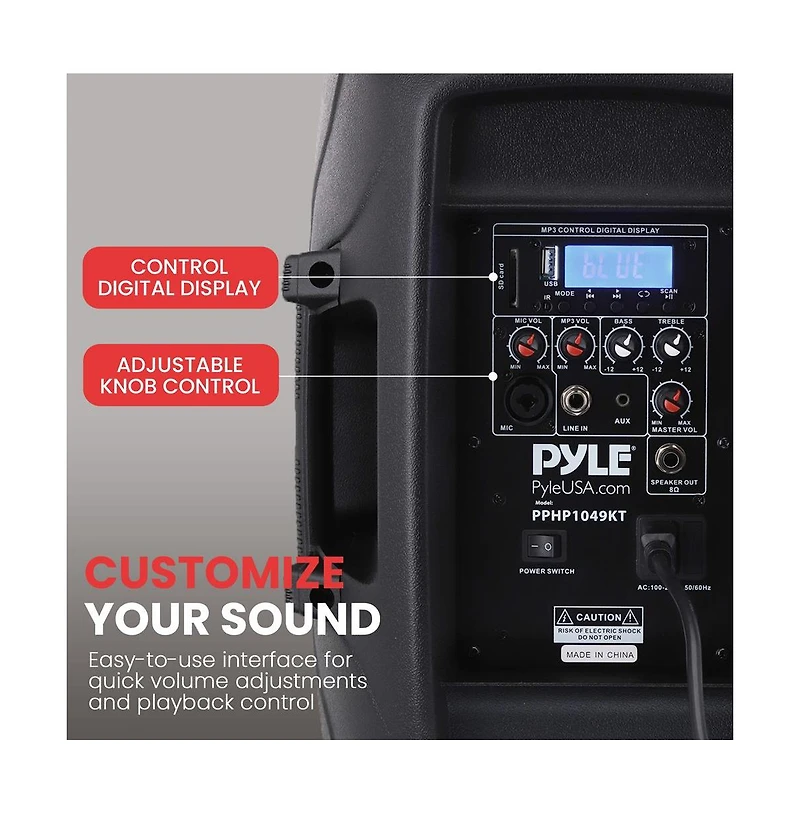 Pyle 10" Active + Passive Pa Speaker System Kit with Bluetooth, Usb/Sd/MP3 Playback, Includes (2) Speaker Stands, Wired Microphone & Remote Control