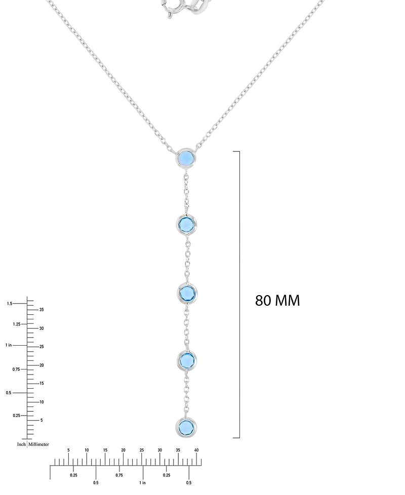 Blue Cubic Zirconia Bezel Lariat 18" Lariat Necklace in Sterling Silver