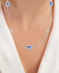 Macy's Cubic Zirconia Evil Eye Stations Necklace in Sterling Silver