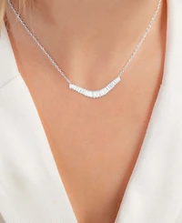Cubic Zirconia Baguette Graduated 18" Pendant Necklace in Sterling Silver