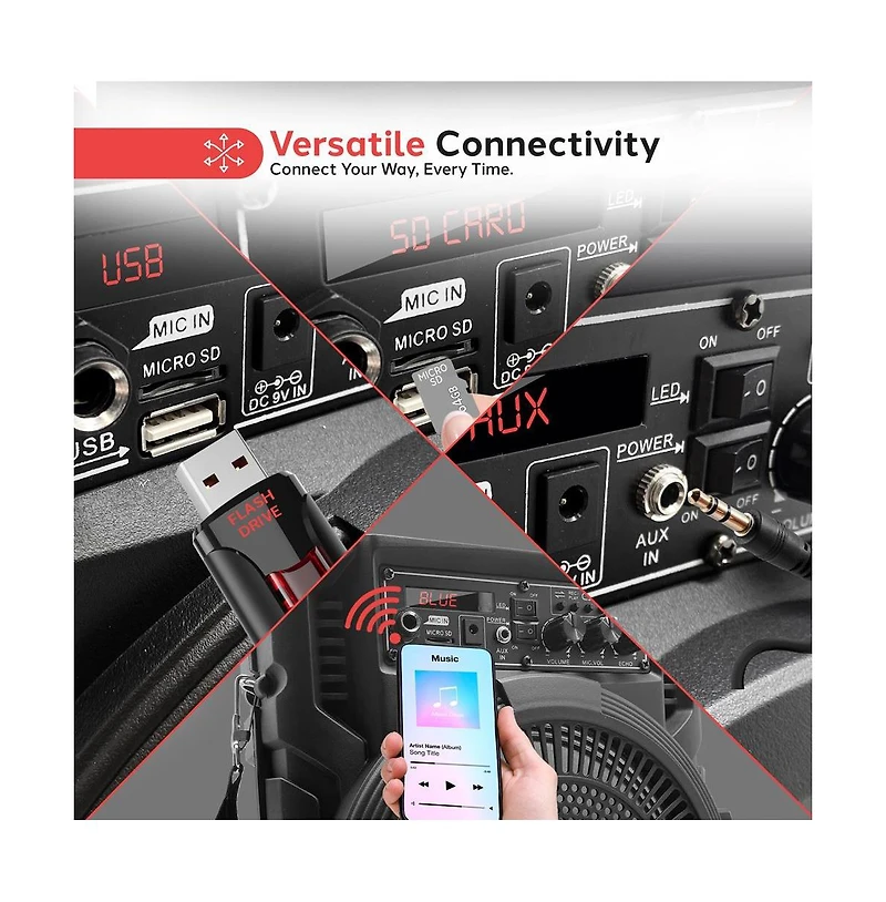 Pyle 8" Bluetooth Portable Pa Speaker & Microphone System with Rechargeable Battery, MP3/Usb/Sd/Fm Radio & Led Lights