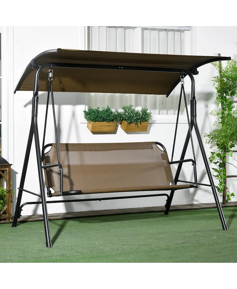 Outsunny 3-Seat Outdoor Patio Swing w/ Canopy & Cushion,