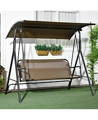 Outsunny 3-Seat Outdoor Patio Swing w/ Canopy & Cushion,
