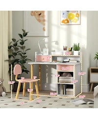 Qaba Kids Desk and Chair Set w/ Storage, for Girls Boys 3-8 Years,