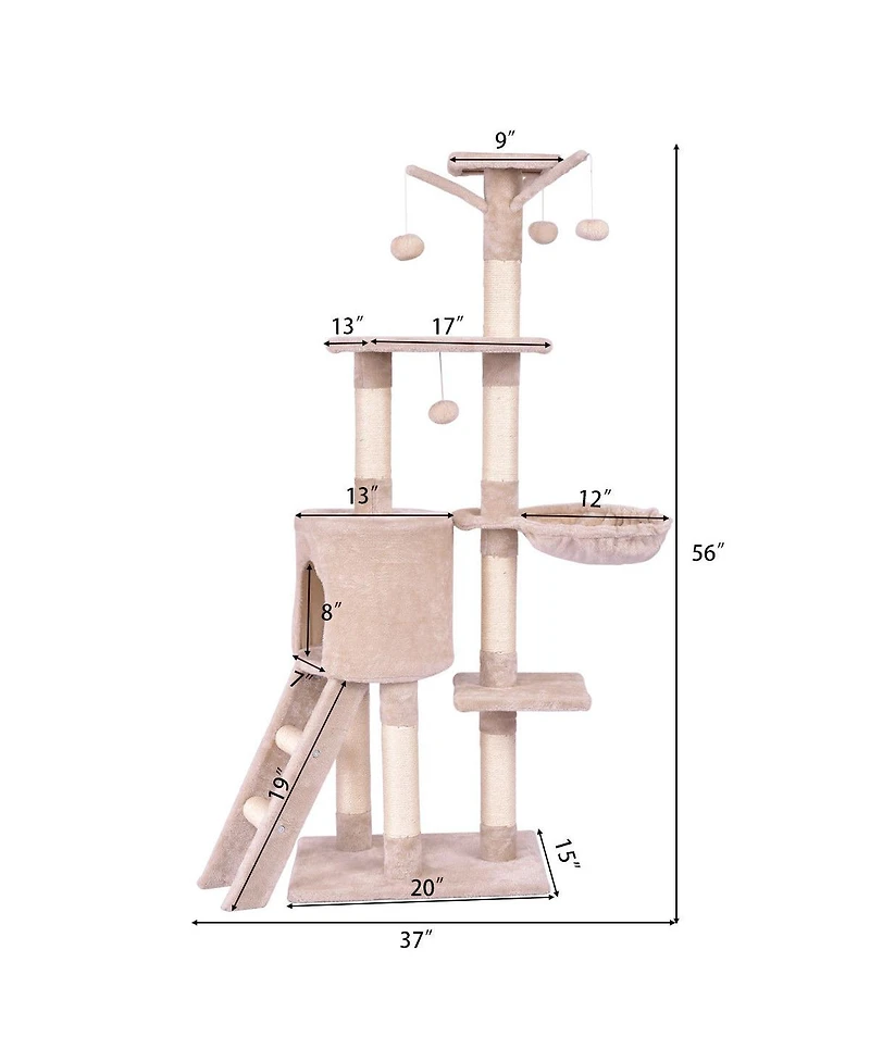Gymax 56'' Cat Tree Kitten Pet Play House Furniture Condo Scratching Posts Ladder
