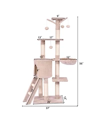 Gymax 56'' Cat Tree Kitten Pet Play House Furniture Condo Scratching Posts Ladder