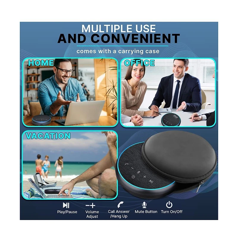 Pyle Portable Conference Speakerphone - Wireless Bluetooth Streaming with Usb-c, Aux Cable, and Omni-Directional Microphone