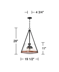 Dana 19 1/2" Farmhouse Rustic Pendant Chandelier Ceiling Light Fixture Dining Room Over Table Kitchen Island Foyer Hanging Round 4-Light Black Wood Fi