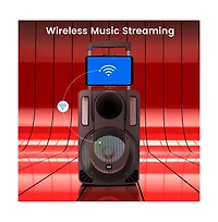 Pyle 15" Bluetooth Portable Pa Speaker with Rechargeable Battery, Two Wireless Microphones, Wired Microphone, Tablet Stand, Flashing Party Lights, Usb