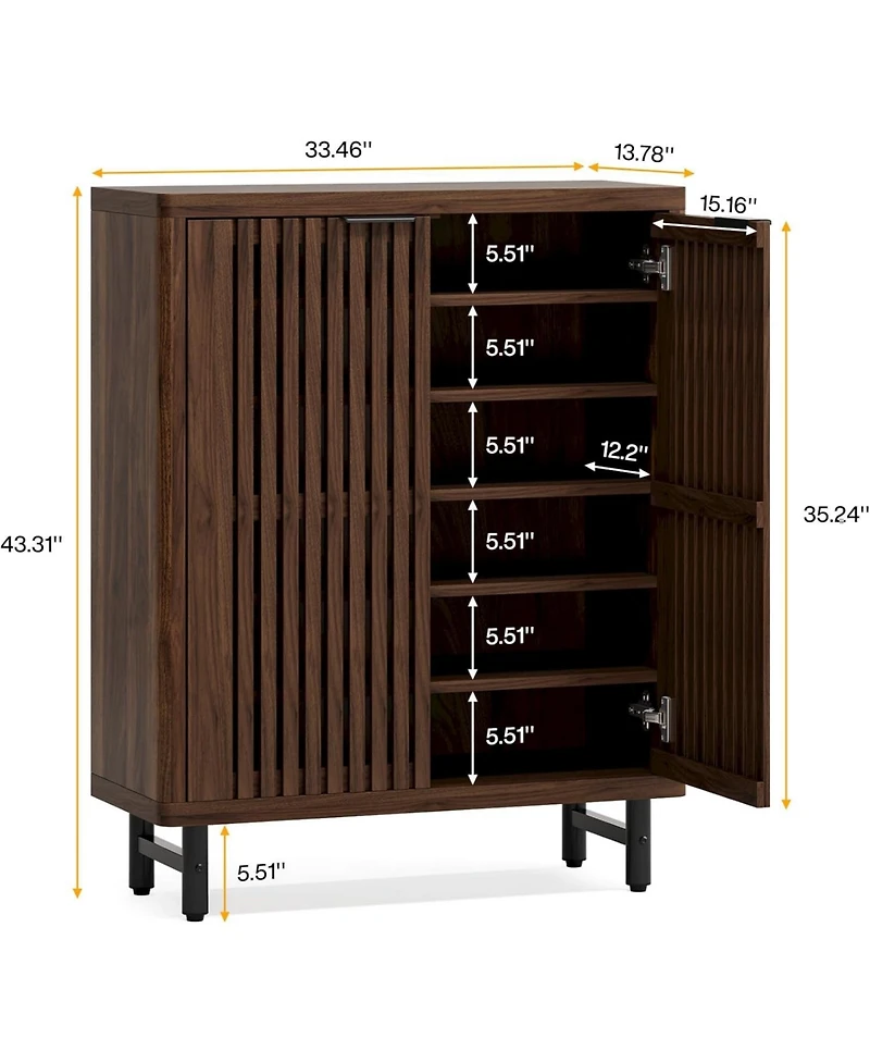Tribesigns 6-Tier Bathroom Floor Cabinet with 2 Louvered Doors, Large Wooden Bathroom Storage Cabinet with Adjustable Shelves, Freestanding Sideboard