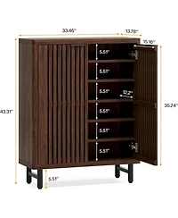 Tribesigns 6-Tier Bathroom Floor Cabinet with 2 Louvered Doors, Large Wooden Bathroom Storage Cabinet with Adjustable Shelves, Freestanding Sideboard