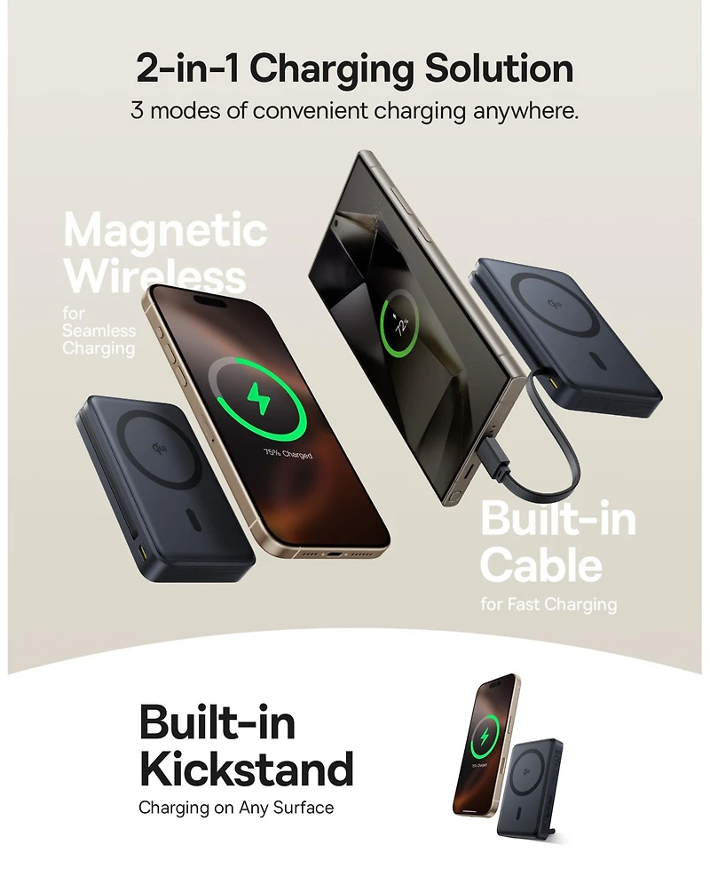 Baseus Nomos Qi2 45W Wireless Power Bank 10000mAh Magsafe Portable Charger with Built-in Usb-c