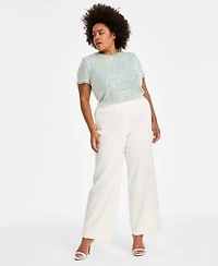 Anne Klein Plus Pull-On Wide-Leg Tailored Pants