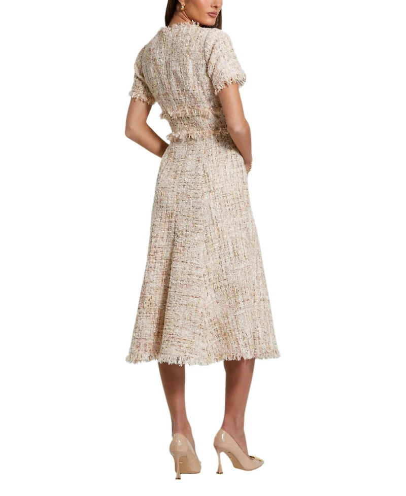Mac Duggal Women's Boucle Short Sleeve A Line Midi Dress
