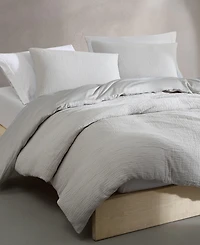 Calvin Klein Washed Texture Solid Cotton Jacquard 3 Piece Duvet Cover Set