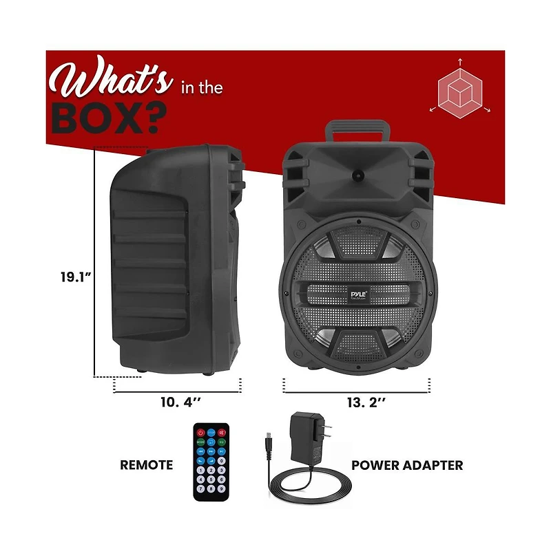 Pyle 12" Portable Bluetooth Pa Speaker System - Karaoke Speaker with Dj Led Lights, Usb/Fm/Bt/Aux, Remote Control