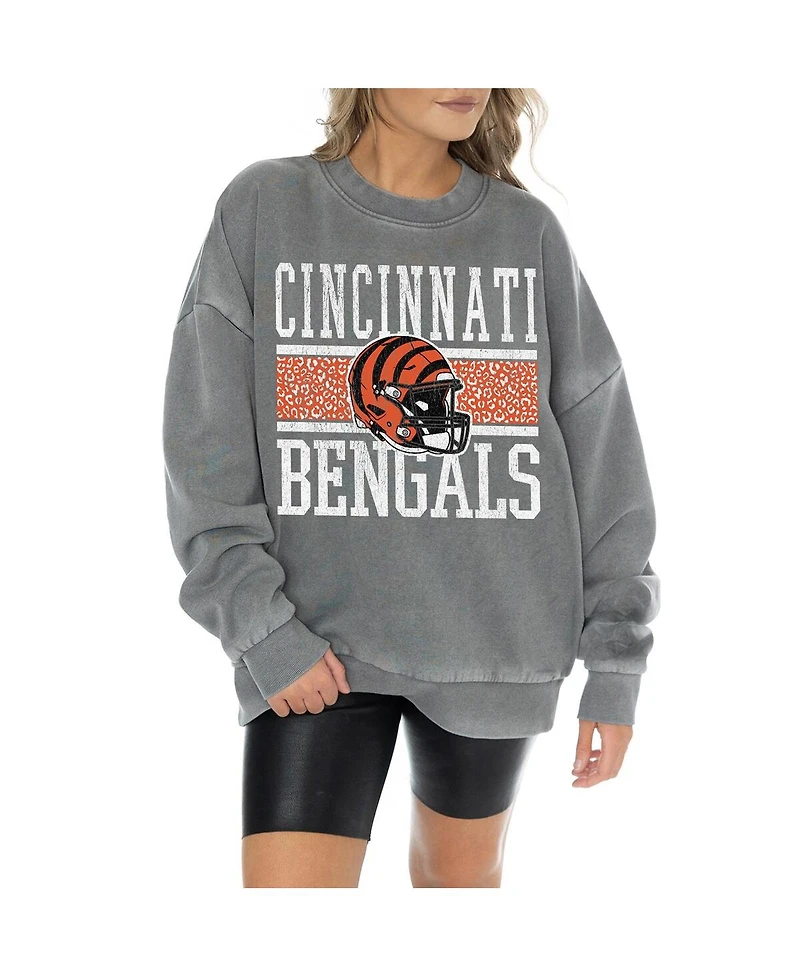 Gameday Couture Women's Gray Cincinnati Bengals Vintage Wash Oversized Crewneck Fleece Pullover