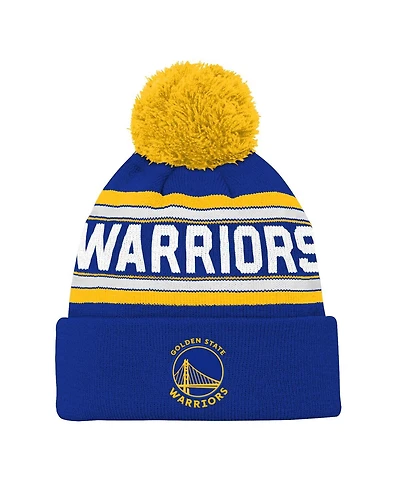 Outerstuff Big Boys and Girls Royal Golden State Warriors Backboard Jacquard Cuffed Knit Hat with Pom