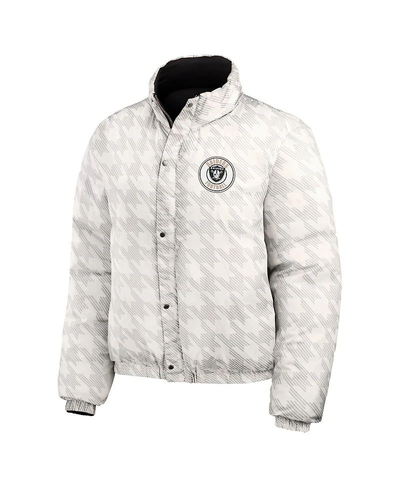 Wear by Erin Andrews Women's Black/White Las Vegas Raiders Reversible Cropped Full-Zip Puffer Jacket
