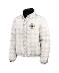 Wear by Erin Andrews Women's Black/White Las Vegas Raiders Reversible Cropped Full-Zip Puffer Jacket