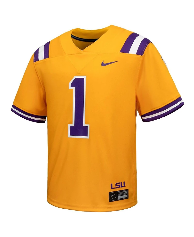 Nike Big Boys and Girls 1 Gold Lsu Tigers Alternate Game Jersey
