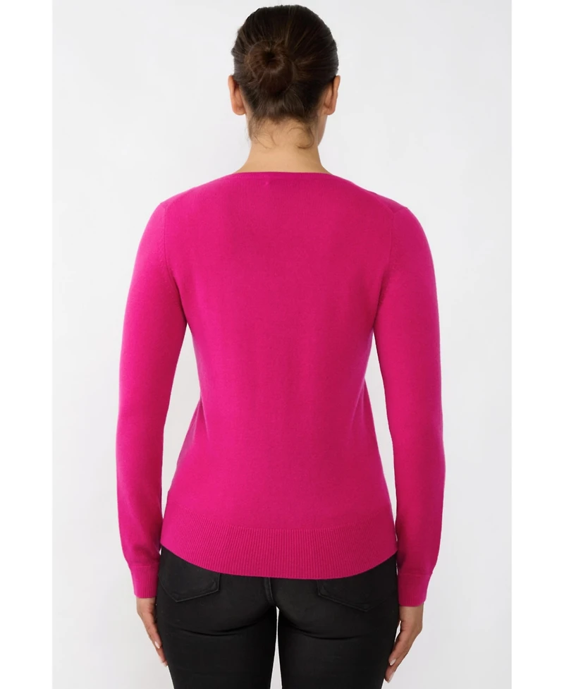 Jennie Liu Women's 100% Pure Cashmere Long Sleeve Crew Neck Pullover Sweater