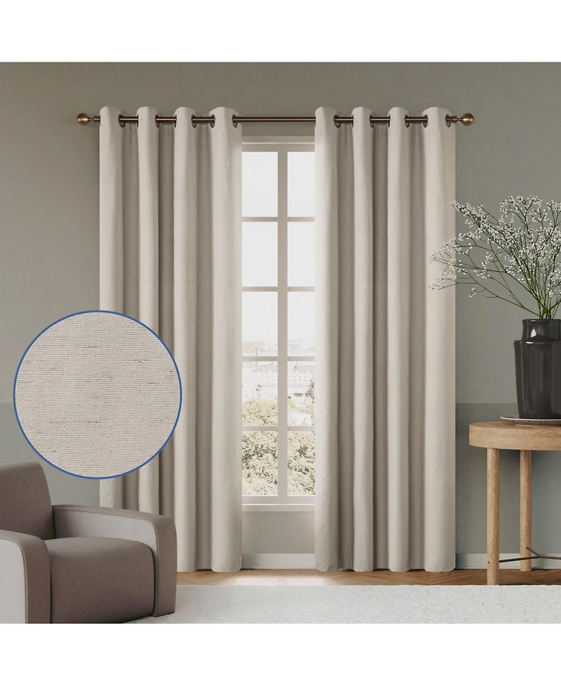 Linen Blend Total Blackout Grommet Curtains Pair