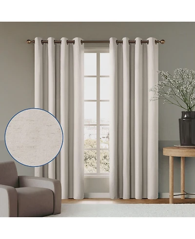 Linen Blend Total Blackout Grommet Curtains Pair, 52"X96"