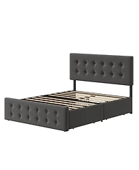 gaomon Full Size Bed Frame - 4 Storage Drawers, Adjustable Linen Headboard