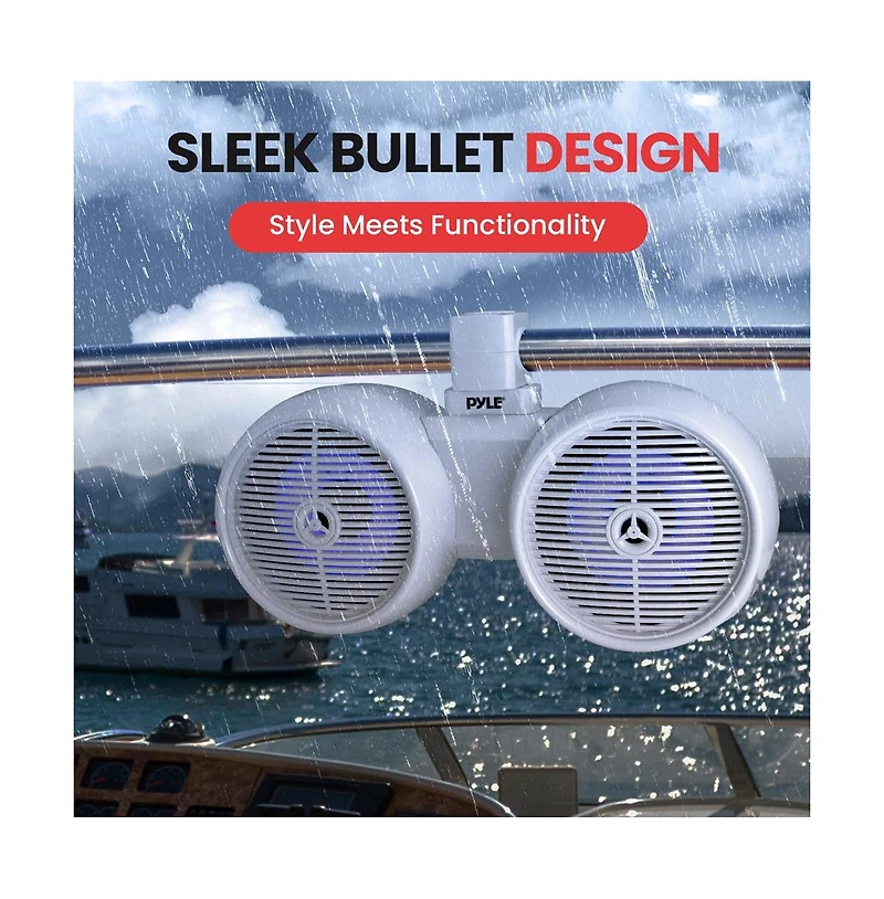 Pyle 8'' Dual Marine Wakeboard Speaker System with Led Lights, Water Resistant, White