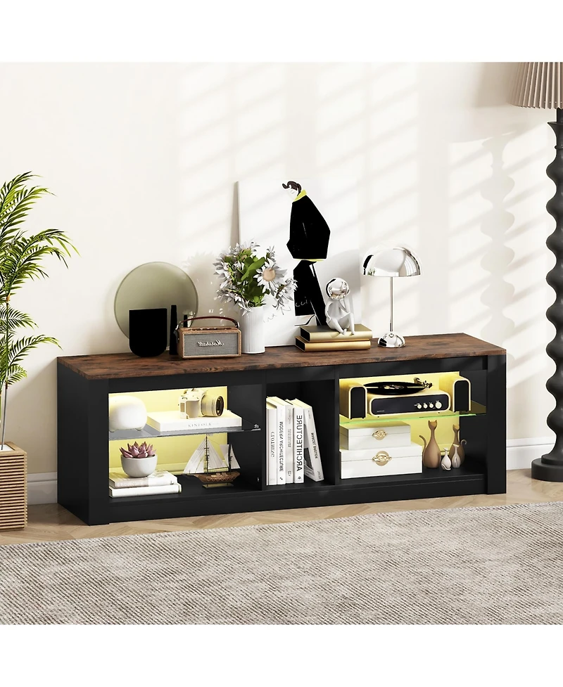 Gymax Tv Stand w/ Led Light for TVs up to 65 inch w/ Adjustable Tempered Glass Shelves
