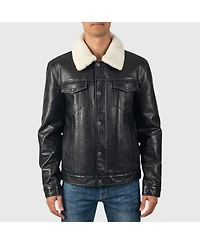Alpine Swiss Men's Aaron Fitted Trucker Jacket Sherpa Collar Faux Leather Casual Coat