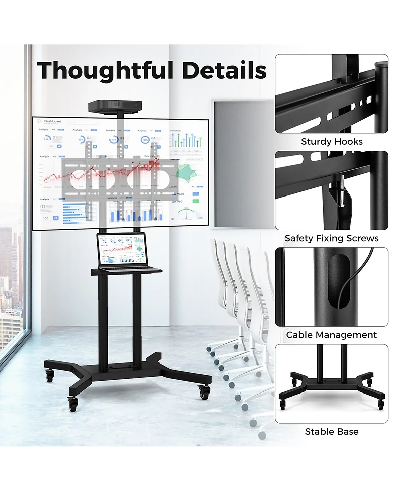 Gymax Mobile Tv Stand for 32-70 inch Flat or Curved TVs up to 110 lbs w/Av Shelf