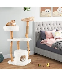 Gymax 49'' Tall Wooden Cat Tree Solid Wood Cat Tower with Jute Scratching Posts
