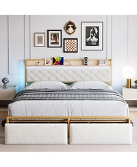 gaomon Bed Frame with Headboard and 2 Drawers, Metal Platform with Usb Ports and Outlets