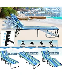 Gymax 5-Position Lounge Chair Adjustable Beach Chaise w/ Face Cavity & Pillows